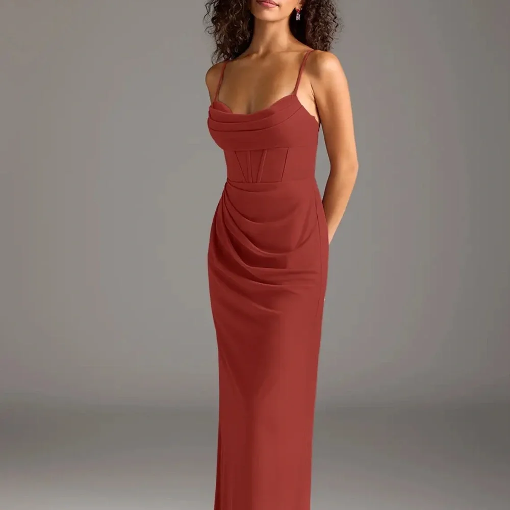 Azazie Rust Red Spaghetti-Strap Maxi Dress - Picture 3 of 5
